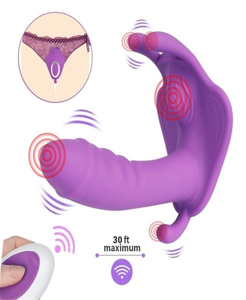 Juguete sexual Masajeador Control remoto inalámbrico Panty Consolador Vibrador Mariposa portátil Estimulador de ano vaginal anal para masturbación femenina1880514