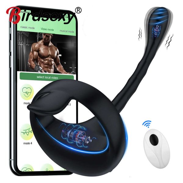 Masajeadores de juguete sexual, aplicación Bluetooth, vibrador de próstata, masaje de testículos, tapón Anal, anillo para pene, juguete sexual para hombres