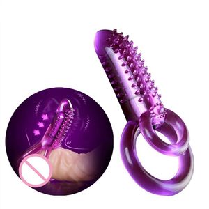 Massagers de juguete sexual Silicona Flexible Vibrante Penis Anillos del clítoris Vibrador Vibrador Doble de doble anillo Eyaculación Anillo de eyaculación Macho Adulto