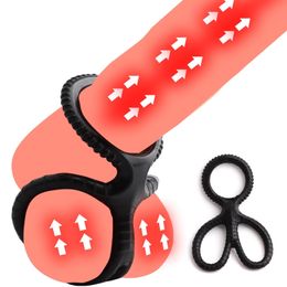 Sex toy Jouet Masseur silicone Pénis à trois anneaux pour hommes Restant droit pour retarder l'éjaculation Coq Scrotum Bondage Produits pour adultes Jouets GUE9