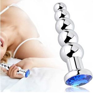 Sekspeelgoed speelgoed masager metaal anale kralen blauwe sieraden buttplug trainer speelgoed met 5 afgestudeerde ballen fetisj kinky liefde gereedschap voor paar u1ys