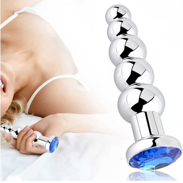 Jouets sexuels masager perles anales en métal, bijoux bleus, jouets d'entraînement avec 5 boules graduées, outils d'amour fétiche crépus pour Couple U1YS