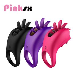 Sex toy vibrateur pénis coq anneau vibrateur pour Couple langue léchage vagin Clitoris stimuler la Rotation point G mamelon Massage anneaux de verrouillage jouet