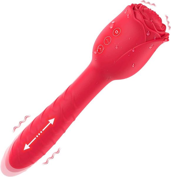 Sex Toy Vibrator Rose para mujeres - 3 en 1 Punto G Masajeador de clítoris Dildo de empuje Estimulación vaginal con 10 X 10 Vibración 7 CFTN