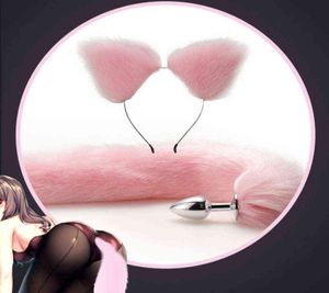 Juguetes de sexo 3 Tamaño lindos orejas de gato suave diadema 40 cm Boquero de cola de zorro Butt Bulto Anal accesorios eróticos de cosplay H2204145868564