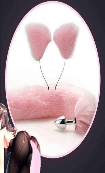 JUGUETES SEXUALES 3 TAMAÑO Lindo Suave Orejas de Gato Diademas 40 cm Fox Tail Bow Metal Butt Anal Plug Erótico Cosplay Accesorios H2204148552248