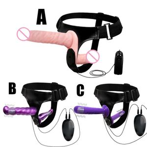 Sex Toy Double Penis Realistic Dildo Vibrator Strapon Ultra Elastic Harness Belt Strap On Big Adult for Woman Lesbian