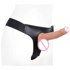 Sex Toys F164 Porter un matériau en silicone liquide prépuce double simulation de dureté pénis fille col blanc pantalon en cuir pour le même sexe