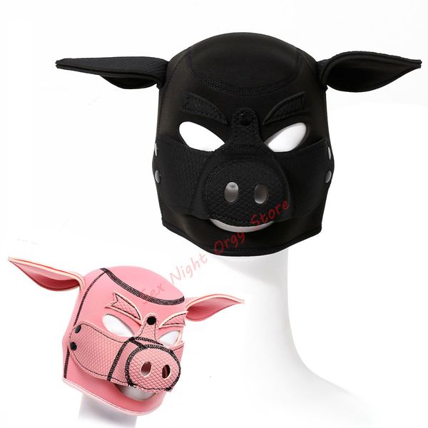 Juguetes sexuales para parejas Neopreno Pig Hood Fetish Animal Mask con nariz desmontable Cabeza completa Bondage BDSM Pig Slave Hood Sexy Cosplay Pet Play Party Mask 230710