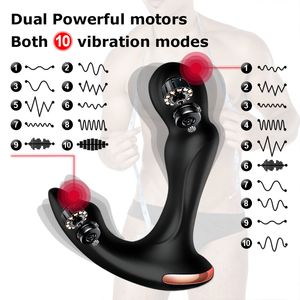 Speeltjes voor mannen Prostaat Massager Vibrator Butt Plug Anale Tail Roterende Draadloze Afstandsbediening USB Opladen Volwassen Producten voor Man SH190730