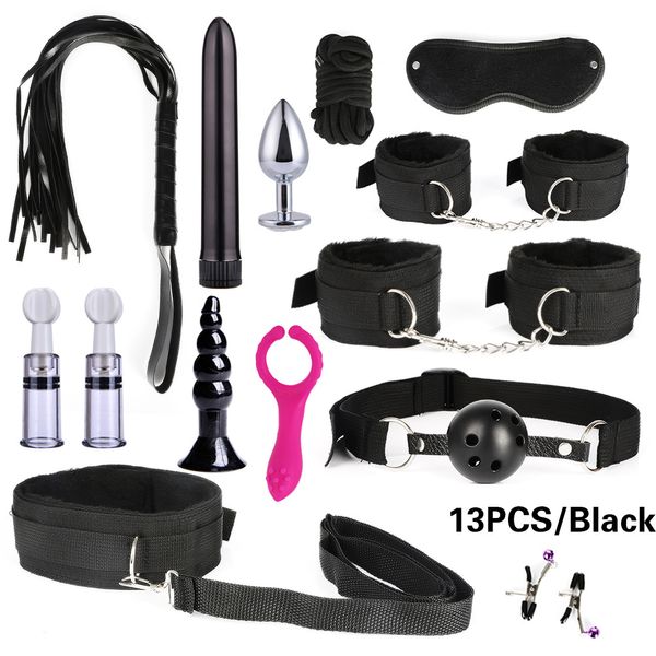 Juguetes sexuales para mujer Juegos para adultos Mano s Látigo Boca Mordaza Cuerda Metal Butt Plug Bdsm Bondage Set Bead Anal Plug Vibrador Y190713