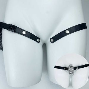 Jouets sexuels masager masseur pénis coq cage de chasteté masculine dispositif anti-arrêt ceinture auxiliaire en cuir PU uniquement sous-vêtements réglables corde anneaux coq YYE4