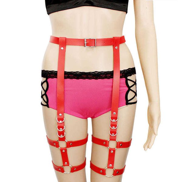 Juguetes sexuales Juguete masajeador Juguete unisex Nuevo diseño club nocturno Gótico Punk Cuero y Bondage Correas Cuerpo cuero Arnés cinturones fetiche pierna ligas CVRE XU71