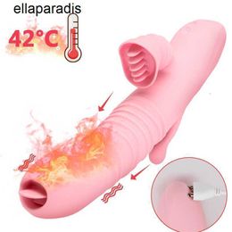 Seksspeeltjes stimulator voor vrouwen Telescopische verwarming Konijnenvibrator Vagina Anale stimulatie Orale 20 snelheden Tonglikkendildo