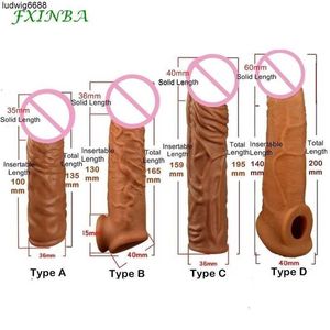 Sex Toys Massager Fxinba Realistische siliconen penis extender mouw vertraging ejaculatie herbruikbaar speelgoed voor mannen pik (privacy box)