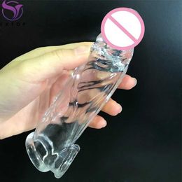 Seksspeeltjes Massager Zeer Elastische Crystal Penis Sleeve Uitbreiding 17cm Herbruikbare Extender Vertraging Ejaculatie Speelgoed voor Mannen