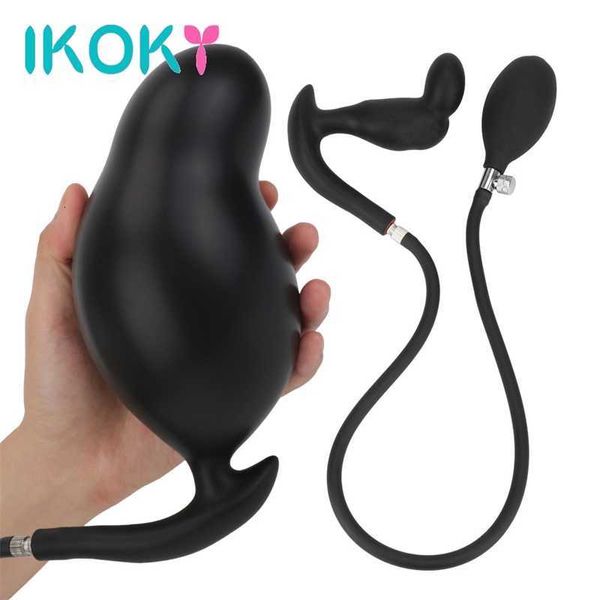 Juguetes sexuales masajeador Ikoky Dildo Pump masaje de próstata juguetes súper grandes silicona inflable Anal Plug Butt Anus Extender Dilatador