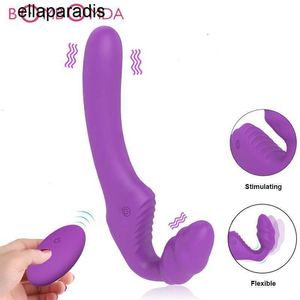 Jouets sexuels masseur lesbien sans bretelles Strapon Double gode vibrateur pour adultes femmes sangle sur pénis télécommande vagin féminin