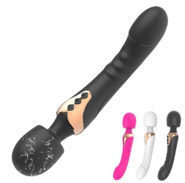 Juguetes sexuales Masajeador Potente consolador Vibrador Motor dual Silicona Varita de gran tamaño Masajeador Gspot Juguete para pareja Estimulador de clítoris A6972191