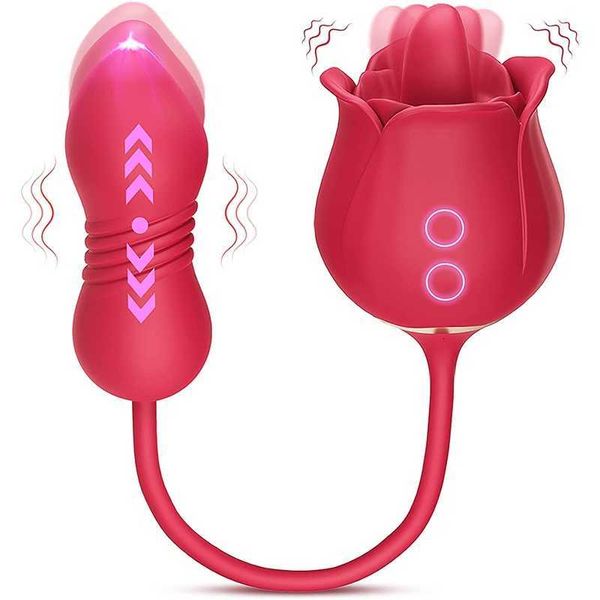 Juguetes sexuales Masajeador Rosa Juguete Vibrador 3 en 1 Estimulador del clítoris Lamiendo la lengua Empuje Punto G Consolador 9 modos Clítoris Pezón Licker para mujeres Hombre Pareja