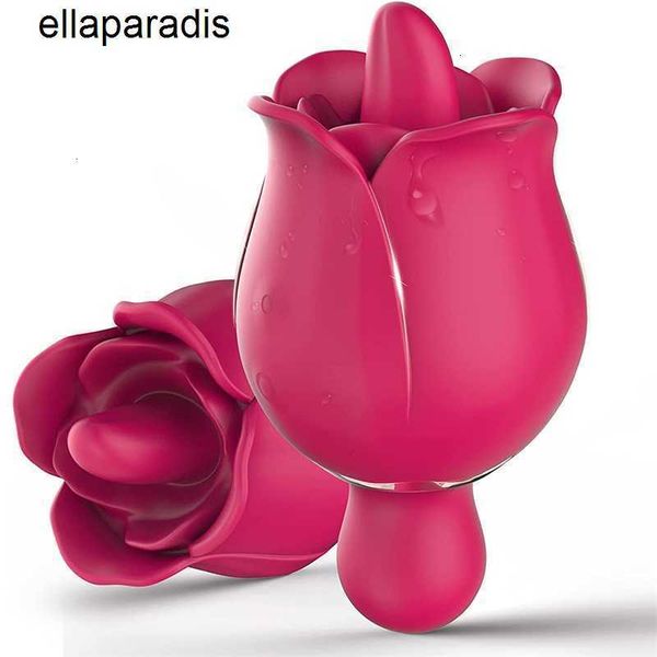 Juguetes sexuales masajeador Vibrador de rosas para mujeres Licker de lengua de clítoris Mini pequeño con 7 modos 9 Vibración potente Estimulador de pezón para lamer oral