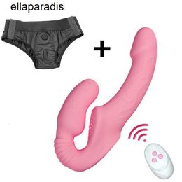 Seksspeeltjes stimulator Strapless Strap-on Dildo Vibrators voor vrouwen Dubbele hoofden Vibrerende penis Lesbische erotische koppels