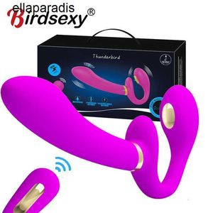 Sex Toys masseur sans bretelles Strapon gode vibrateurs pour lesbiennes sans fil à distance Double tête réaliste vibrateur Anal Plug jouet pour femmes