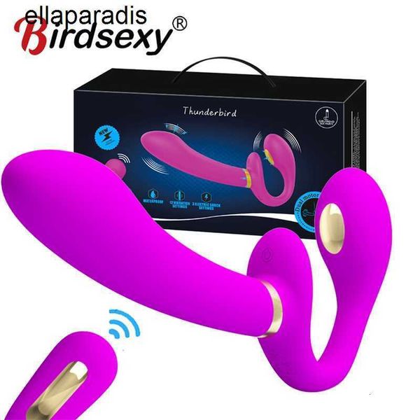 Sex Toys masseur sans bretelles Strapon gode vibrateurs pour lesbiennes sans fil à distance Double tête réaliste vibrateur Anal Plug jouet pour femmes