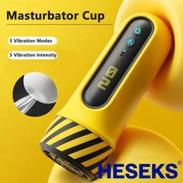 Toys de sexo masajeador copa de masturbator masculina automática amarilla con 5 en modo de succión fuerte vibratoria Vagina artificial Mastorbators para hombres