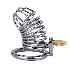 Jouets sexuels masseurs dispositif de chasteté masculine Cage à bite en acier inoxydable pour hommes ceinture en métal anneau de pénis serrure Bondage produits pour adultes