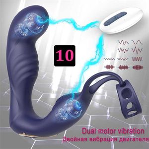 Seksspeeltjes Stimulators Mannelijke Prostaat Massage Afstandsbediening Dual Motor Anale Vibrator Vertraging Ejaculatie Cockring Testis Stimuleren Anus Butt Volwassen