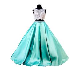 Sexe femmes Turquoise Black Deux pièces 2019 Robes de bal en dentelle Girls formels Pageant Robes perle les robes de fête bon marché vintage9116659