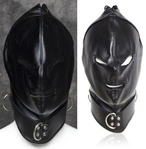 Seks Zipper Mask Hood Nep Leather Pvc Face Restraint Blinddoek Fetisjkop Harnases Bondage Gay Paar Sm Sex Toy Eyes Mouth Zipp3752520