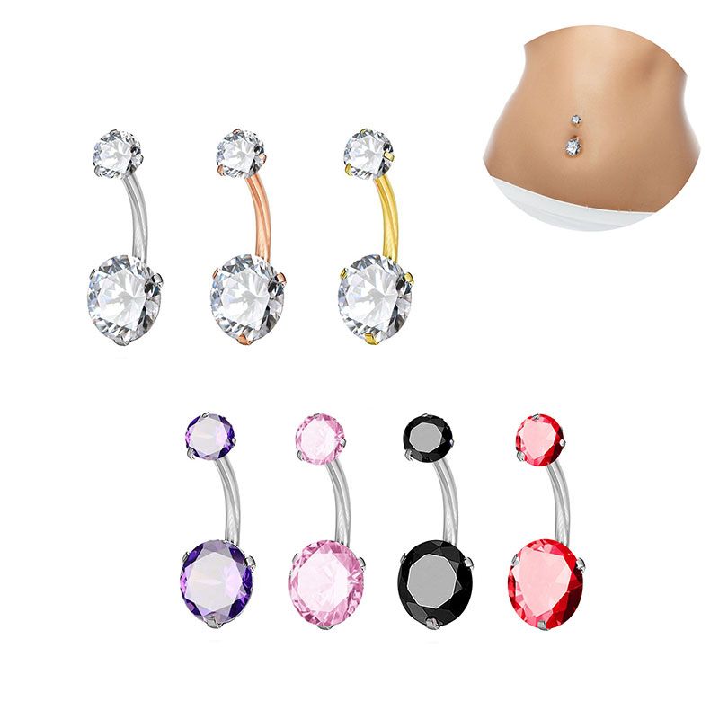 Seks Zirkon Kristal Göbek Düğmesi Piercing Halkalar Kadınlar Göbek Halkası Cerrahi Çelik Halek Yuvarlak Vücut Piercing Takı