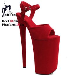 Sexy 10 pouces plate-forme rose Red Womens Shoes Stage Show 26cm High talons sandals faux daim nightclub pole danse 240327