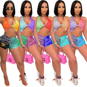 Femmes Tracksuit Deux Morceaux Set Designer Débardeur sans manches Mini Shorts Summer Vêtements Modèle imprimé ClubWear Outfits décontractés 5 couleurs