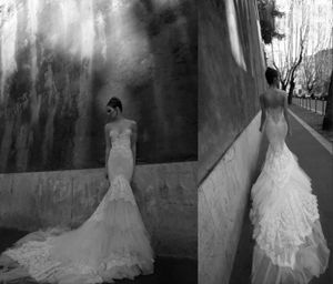 Sexy 2014 glamoureuze inbal dror backless pure sweetheart Appliques tule kant Long MermaidTrumpet bruid jurken trouwjurk 7401863