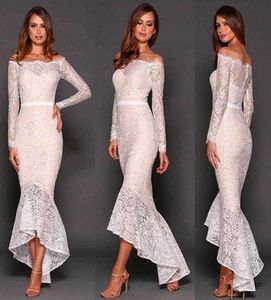 Sexy 2016 nieuwste witte kant off -schouderthee -lengte cocktailjurken vintage lange mouw met lange mouwen hoog lage zeemeermin feest formele jurken EN7084976998