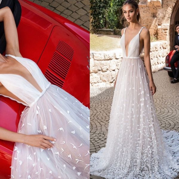 2020 vestidos de novia de Elihav Sasson vestidos de novia de espagueti sin espalda con apliques abiti da sposa vestido de novia de playa