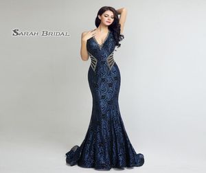 Sexy 2019 prom -jurken mouwen mouwen vneck mermaid glanzende kralen avondjurk vloer lengte kant -jurken lx2355297812