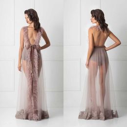 Sexy 2019 zomer vrouwen gewaad mouwloze veer nachthemd diepe v-hals ruches nachtkleding badjas pyjama nieuwe prom bruidsmeisje Shawel