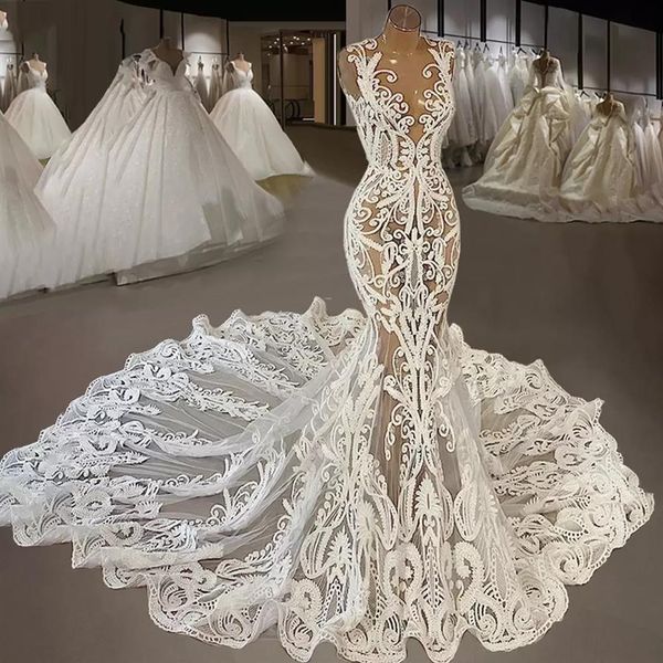 Sexy 2022 dentelle sirène robes De mariée robes De mariée bijou cou appliqué pays Vestidos De Novia BES121223a