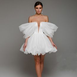 Sexy 2023 Col En V Profond Robe De Bal Courte Blanc Hors Épaule Mini Robes De Soirée Élégant Organza Femmes Robes De Soirée De Fiançailles Robe De Soirée Sur Mesure