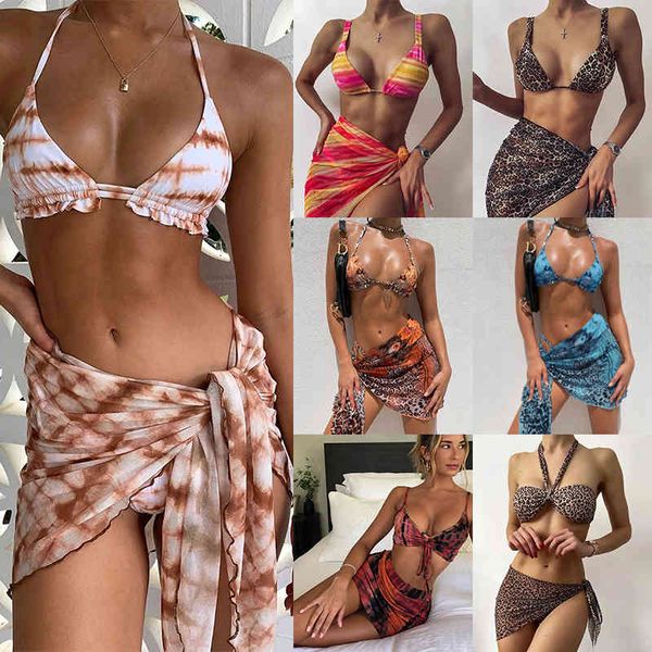 Maillots de bain Sexy délicieux Bikini ensemble avec couverture robe de plage cravate teinture Push Biquini brésilien Badmode femmes string 2021 Mujer