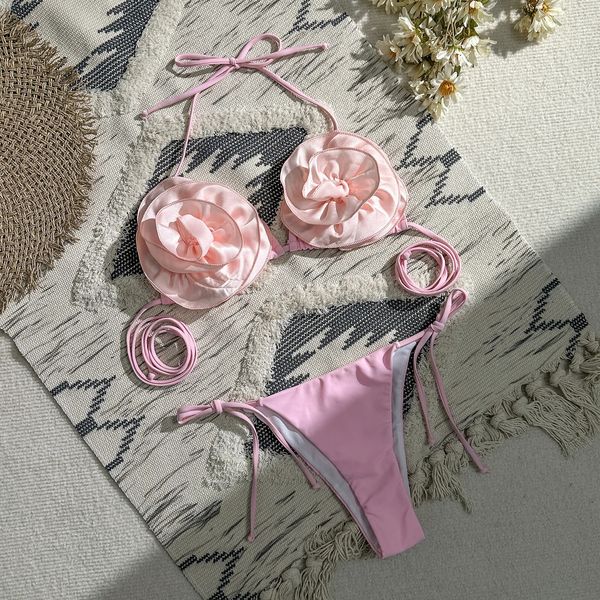 Sexy Flower Micro MIMI Mini Bikinis Sets Triangle Two Pieces Boupwear Femed Baigning Femed Baigning Biquini 240426