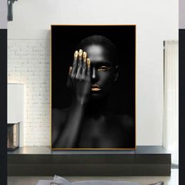Photos de femmes africaines noires et dorées, imprimés sur toile, peinture décorative, Art mural pour affiches de salon, sans cadre, 254C