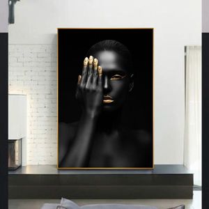 Sexy African Black Gold Woman Pictures Canvas Impressions décoratives Peinture décorative Art mur pour le salon Affiches No Frame328l