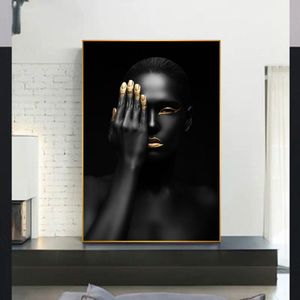 Photos de femmes africaines noires et dorées, imprimés sur toile, peinture décorative, Art mural pour affiches de salon, sans cadre, 299G