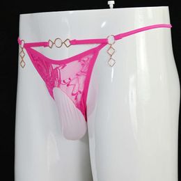 Sexy et flexible en métal pour hommes en dentelle JJ Egg Wrap sous-vêtements en forme de T amusant respirant creux en soie lisse géométrie pantalon INS 380768