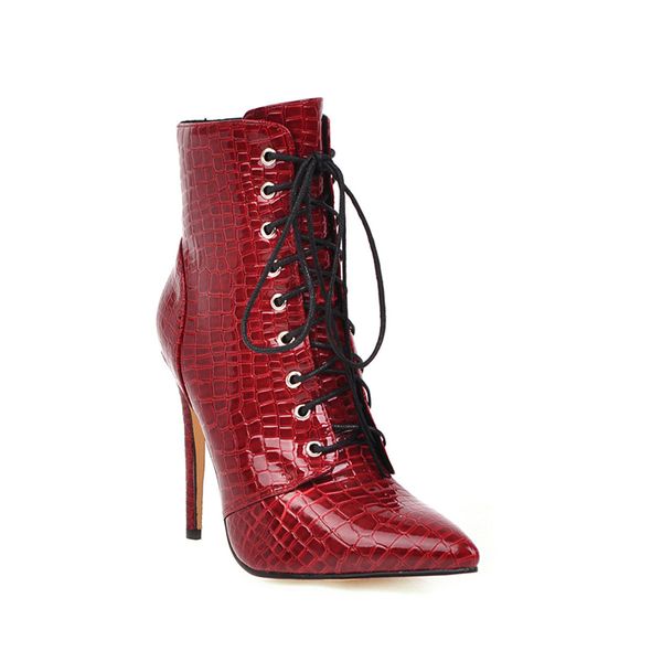 Bottines de cowboy sexy pour femmes, chaussures de mode serpent rouge blanc noir talons hauts dame à lacets botte courte automne grande taille 46 45 pour filles chaussures